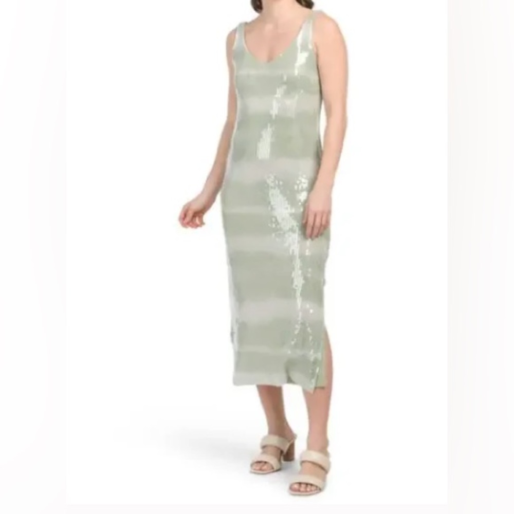 Caroline Constas sequin shift dress with neck tie scarf